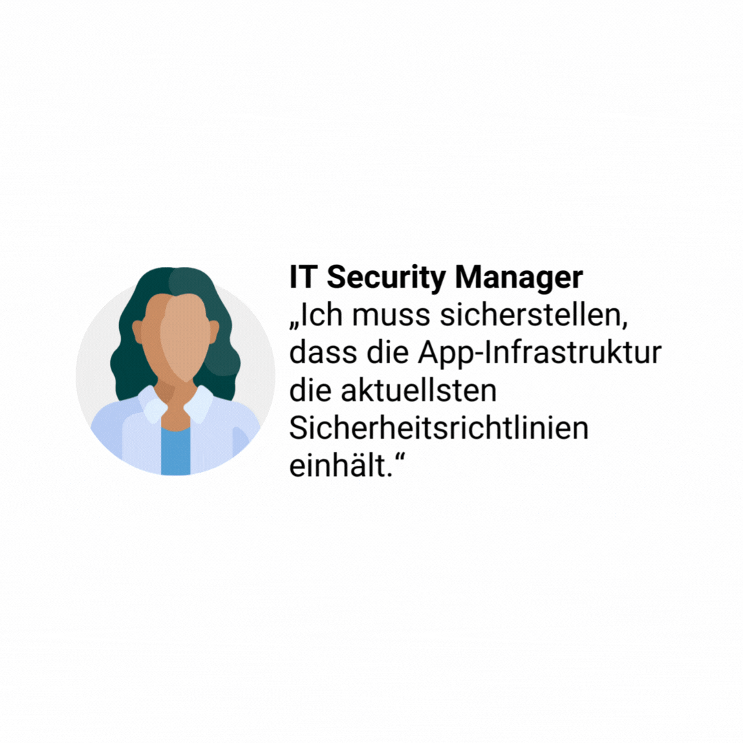 Animierte Kachel eines IT Security Managers neben einer Mockup-Oberfläche mit Infrastructure-as-Code-Templates