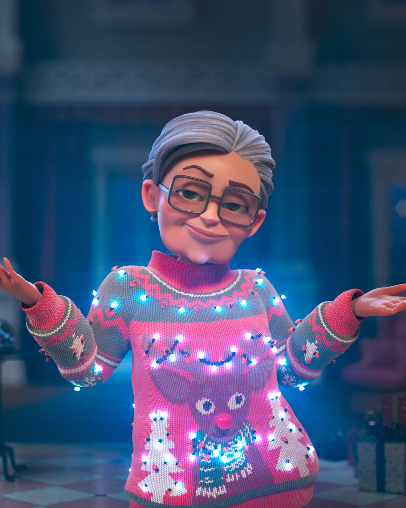 Grandma Ursula wearing a Christmas Sweater
