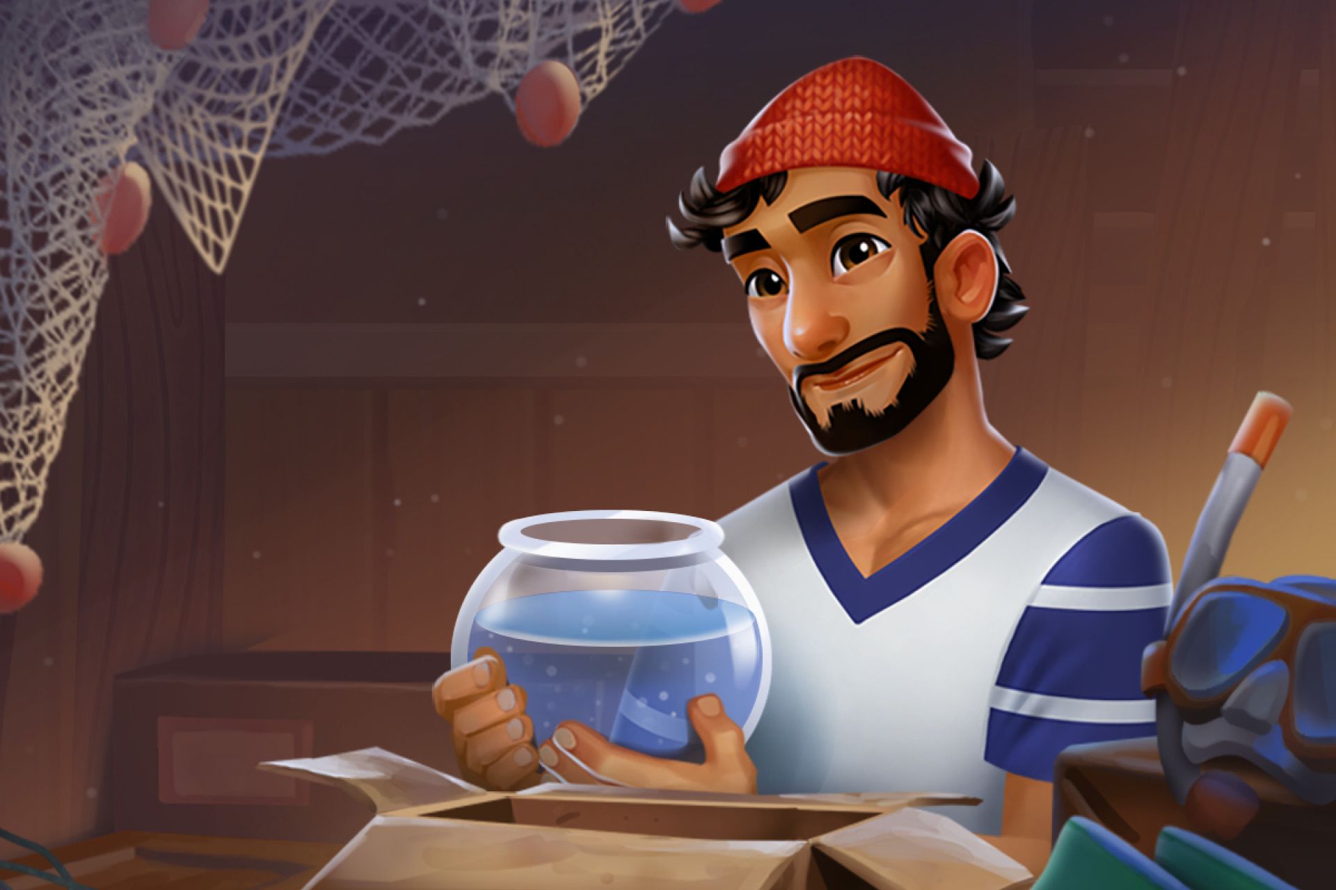 Emilio holding a fishbowl