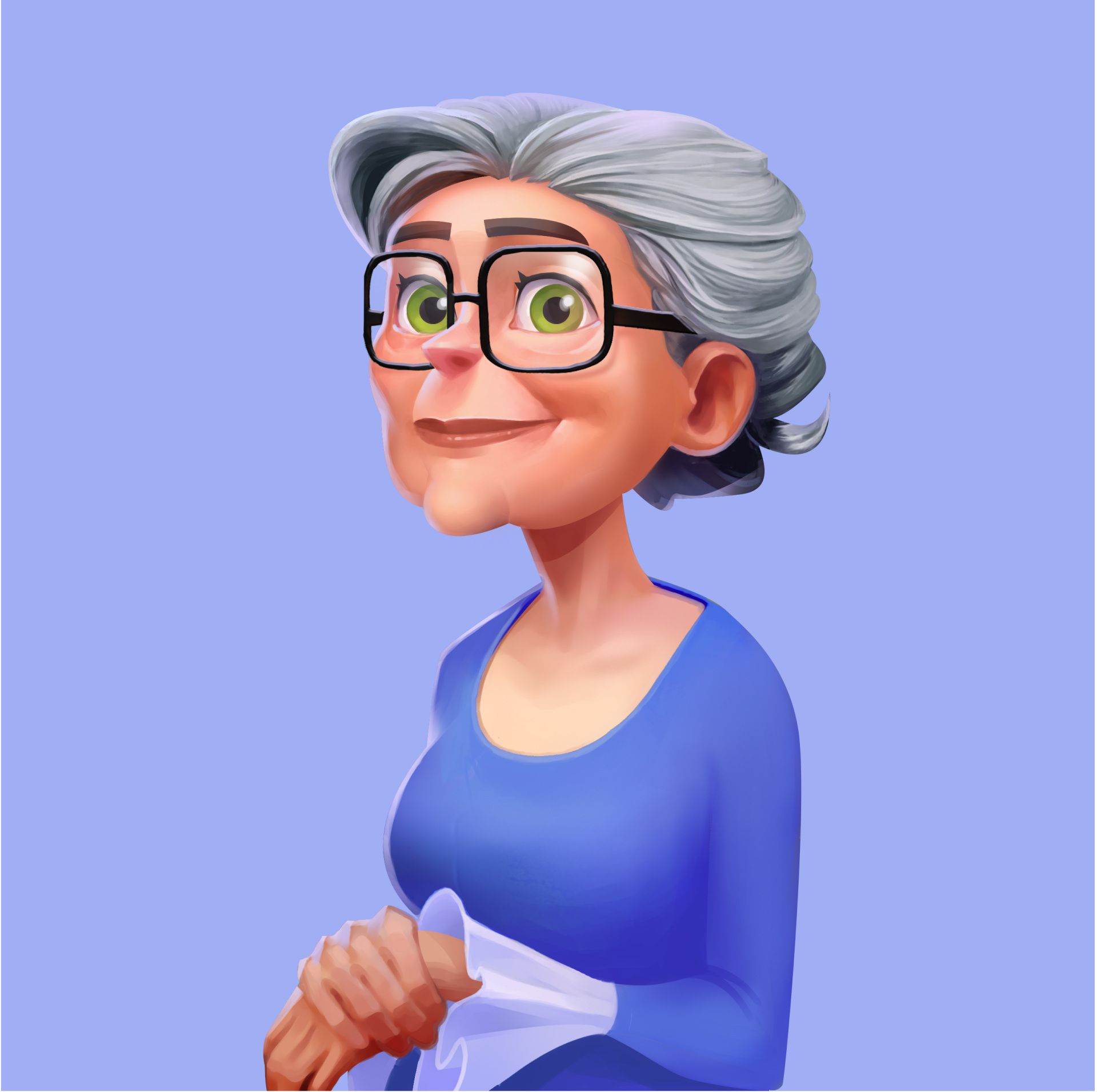 Grandma in a blue sweater
