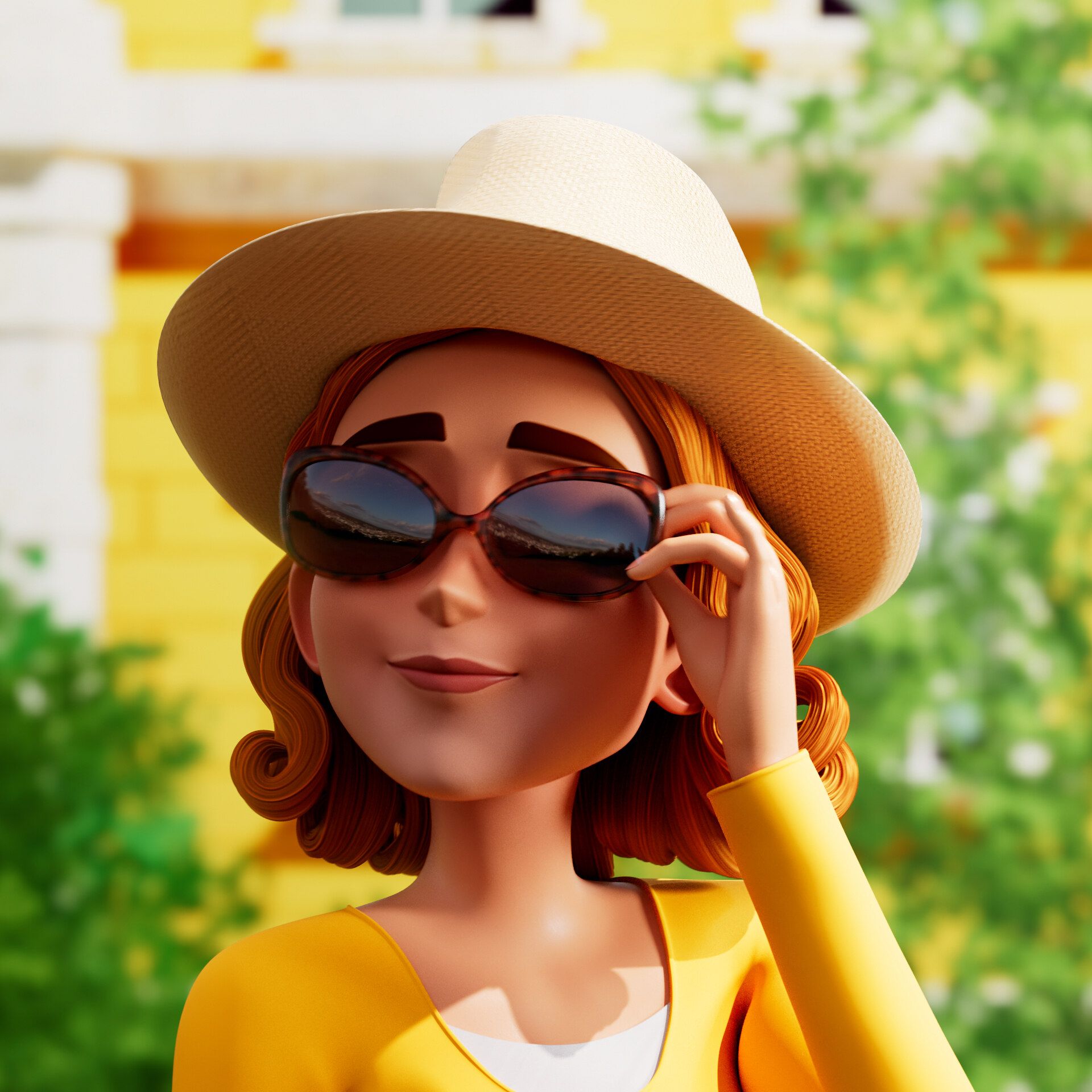 Maddie wearing a sun hat and sunglasses