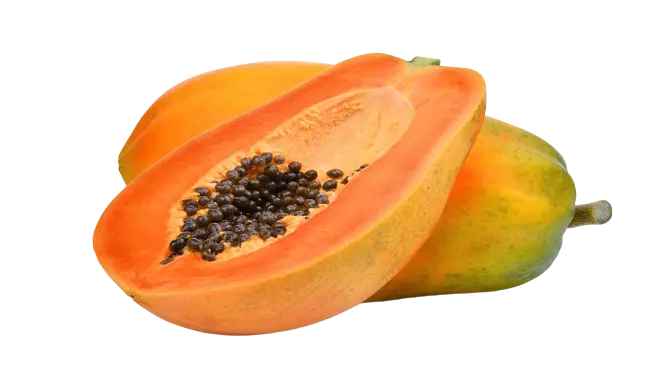 An image of a ripe pawpaw cut open