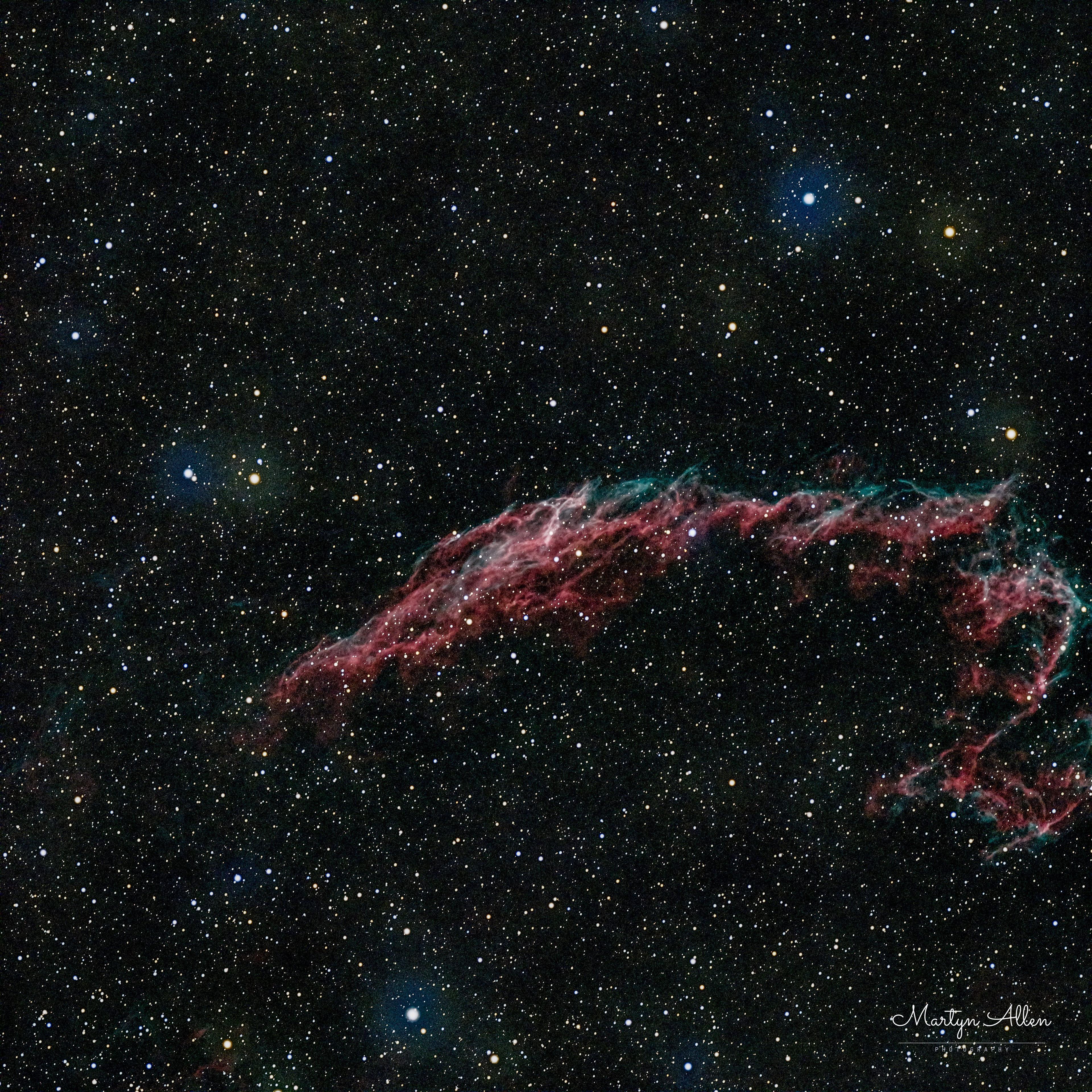 The East Veil Nebula, the delicate glowing filaments of an ancient supernova's shockwave