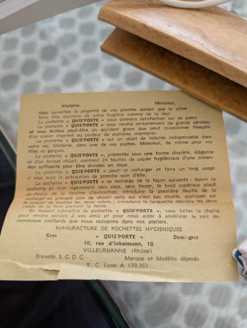 Notice du papier toilette de poche "Quis'porte"