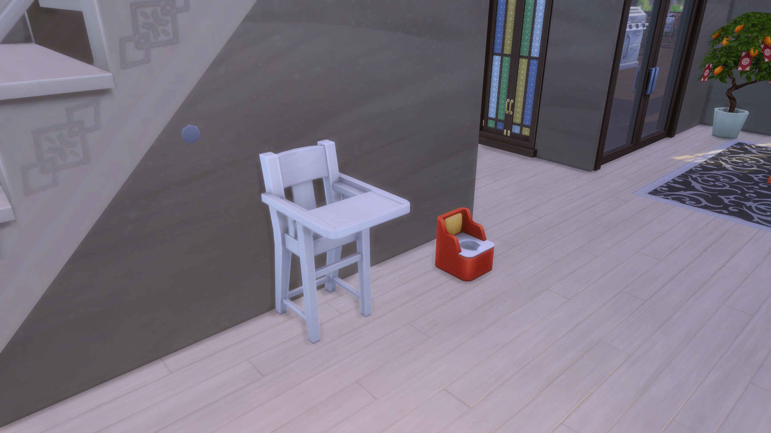 Capture d'écran des Sims avec un pot et une chaise haute