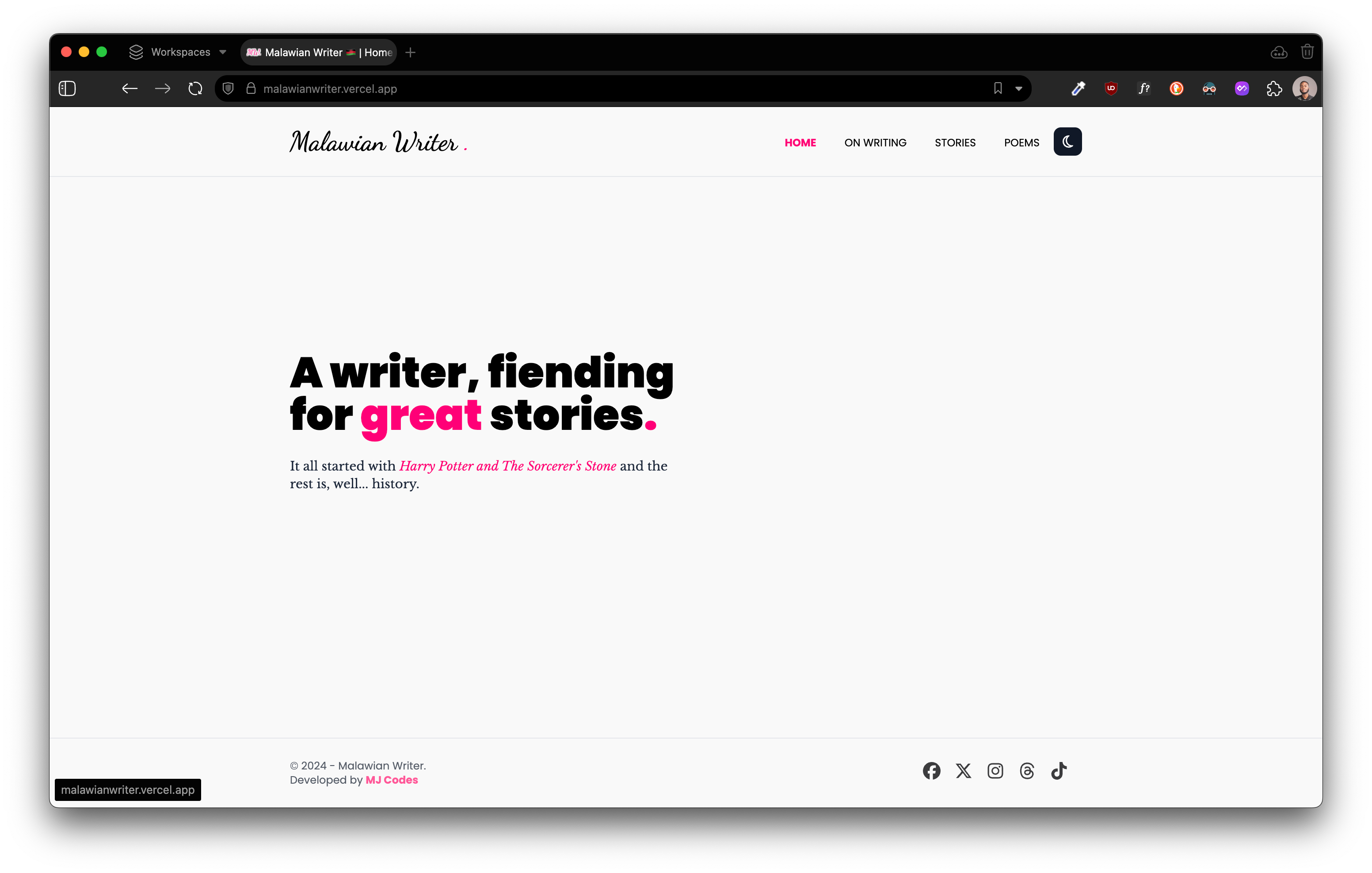 Malawian Writer landing page