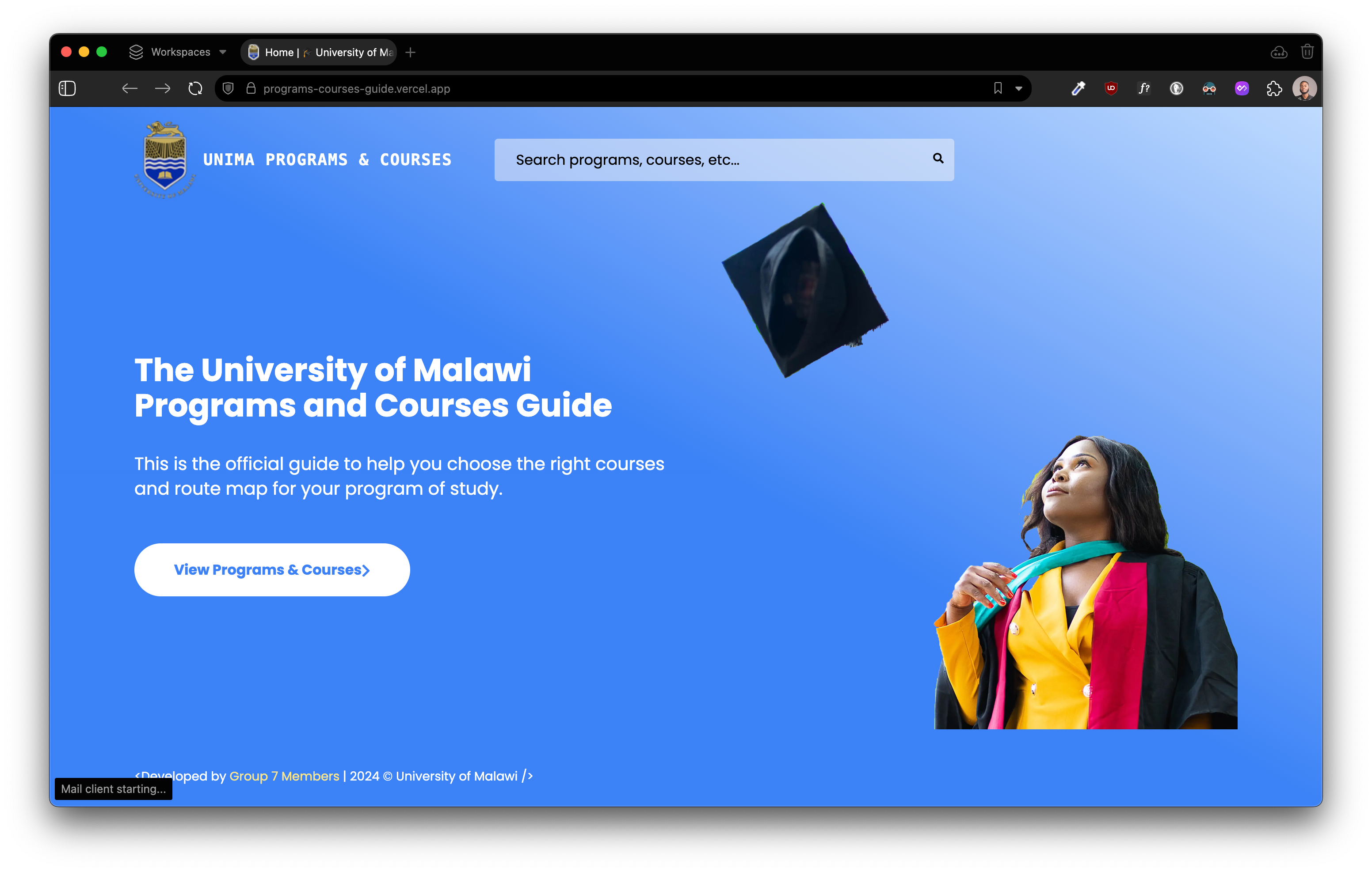 Unima Programs and Courses Guide landing page