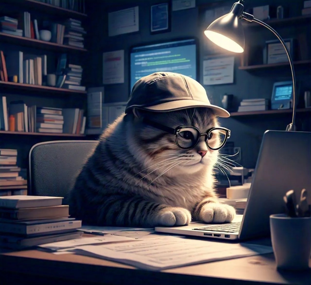 A cat on the laptop coding.