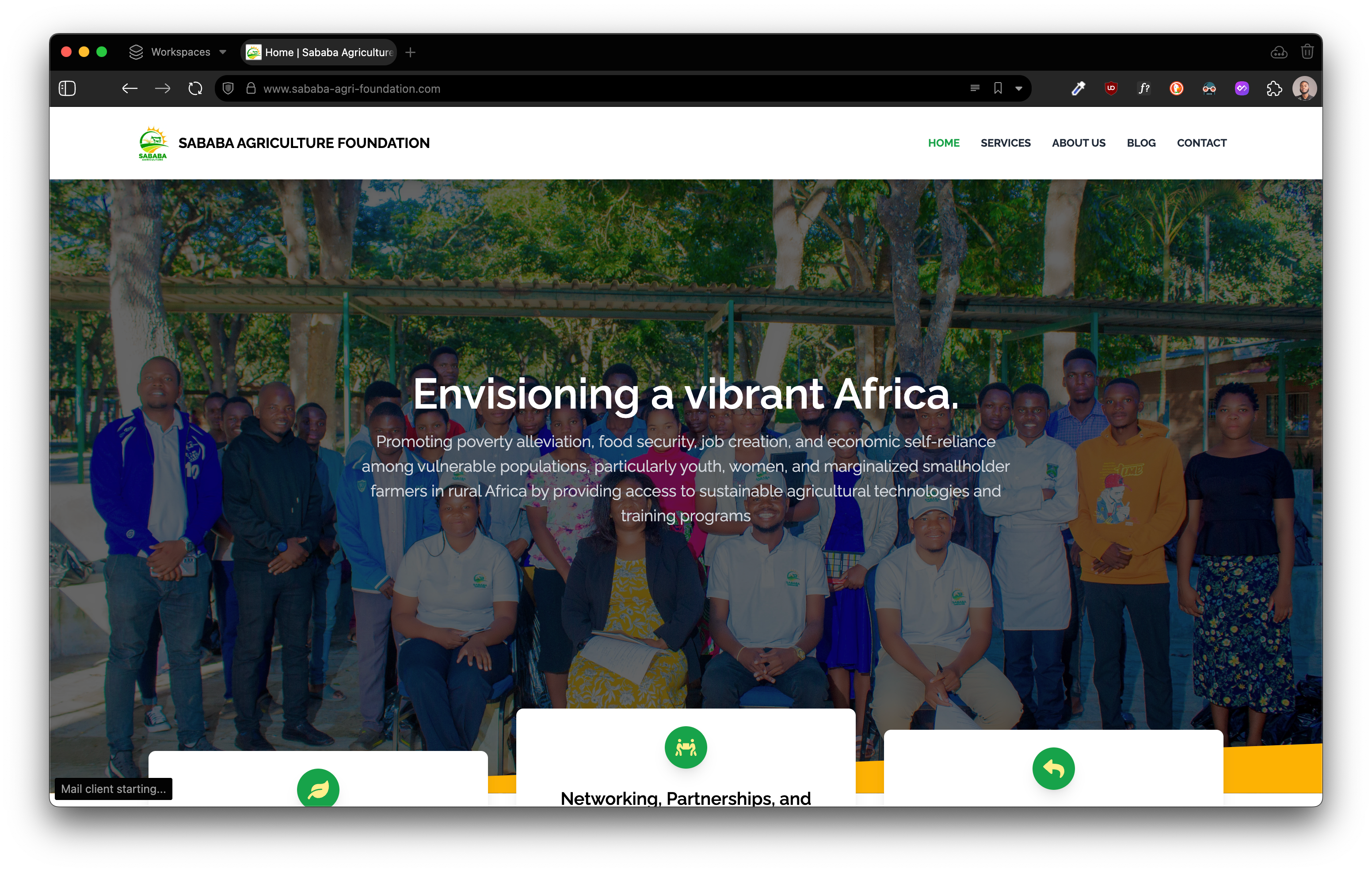 Screenshot of Sababa Agriculture Foundation Landing Page