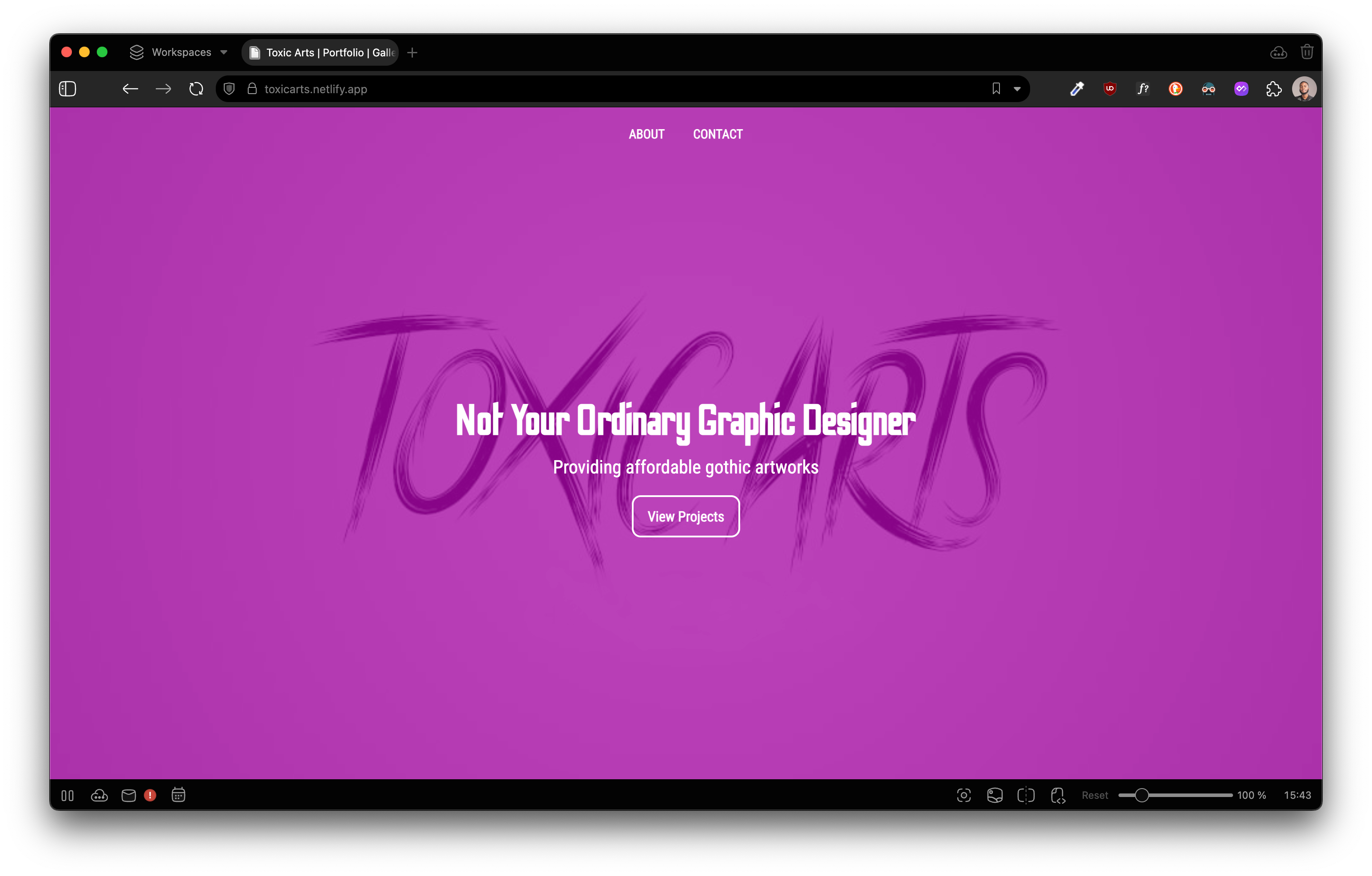 Toxic Arts website hero section