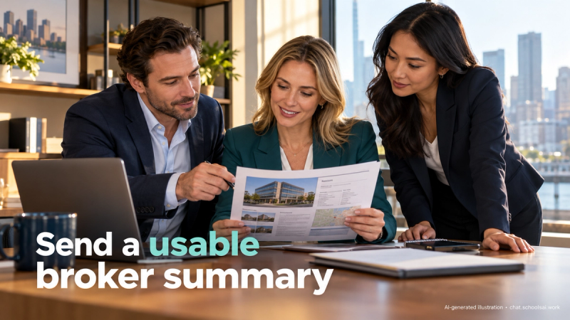 Brokerage team reviewing a correctable commercial inquiry brief