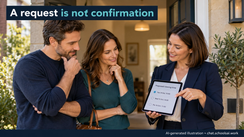 Agent and visitors discussing a viewing request