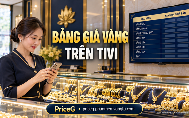 Bảng giá vàng trên TV và thao tác điện thoại — ảnh minh họa AI, màn hình mô phỏng.