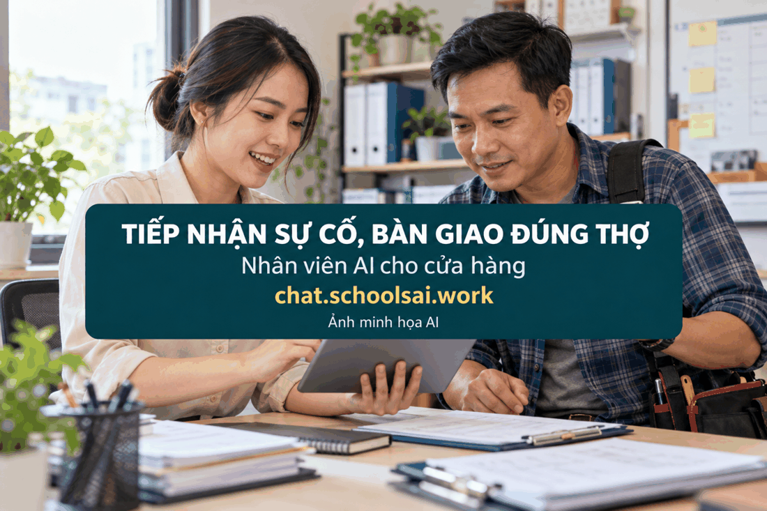 Tiếp nhận sự cố và bàn giao đúng thợ – ảnh minh họa AI