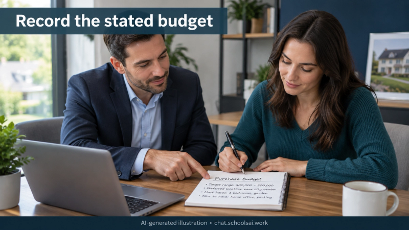 Agent and buyer recording a stated purchase budget preference