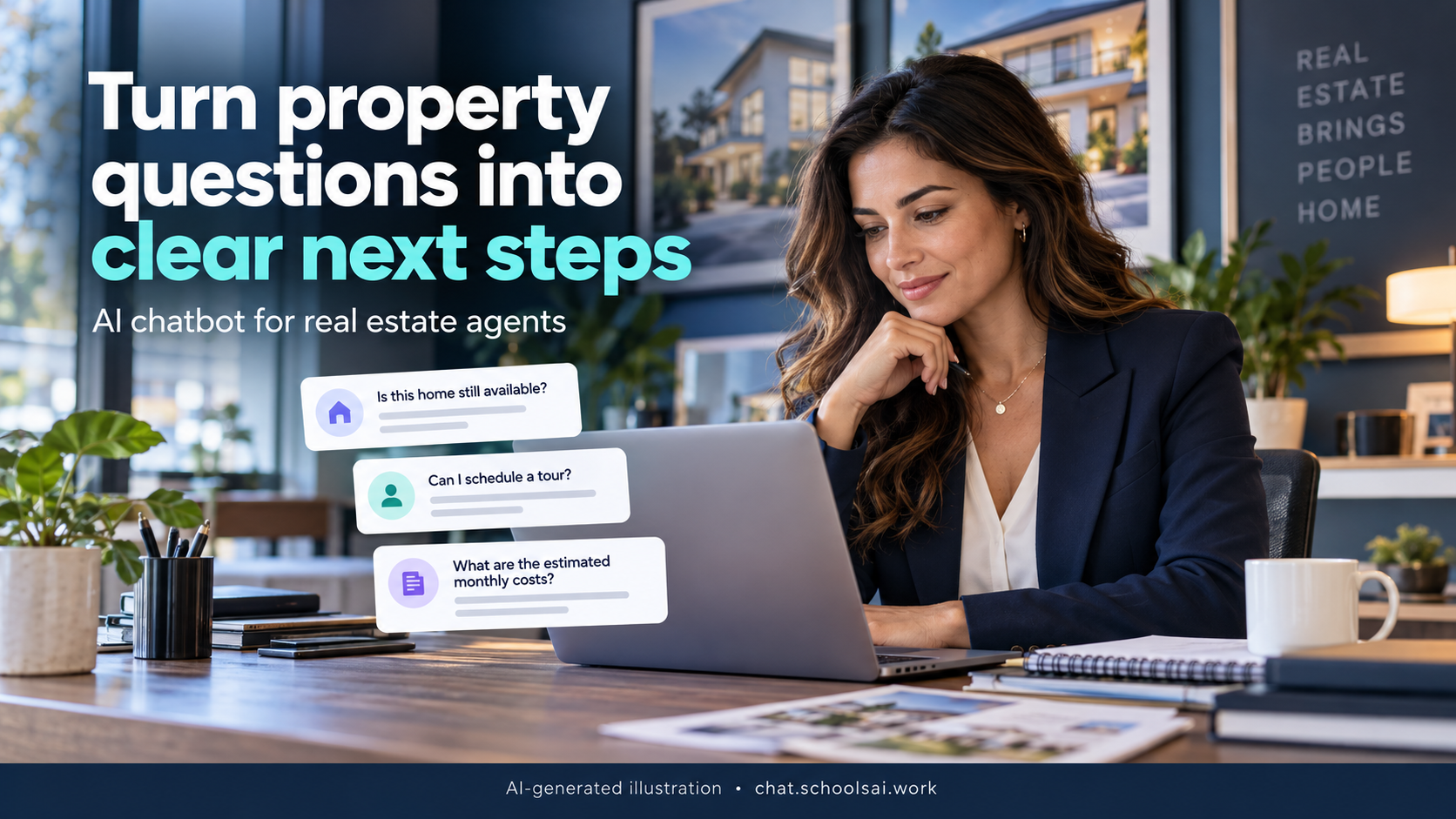 AI-generated illustrative agent reviewing fictional property inquiries