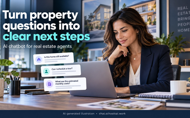 AI-generated illustrative agent reviewing fictional property inquiries