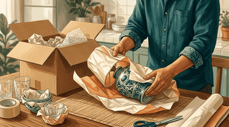Đóng gói đồ dễ vỡ – minh họa AI