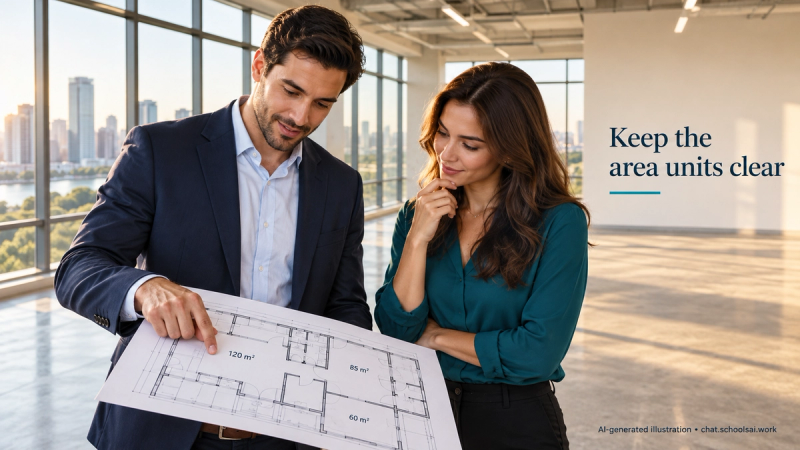 Agent and client checking area information on a floor plan