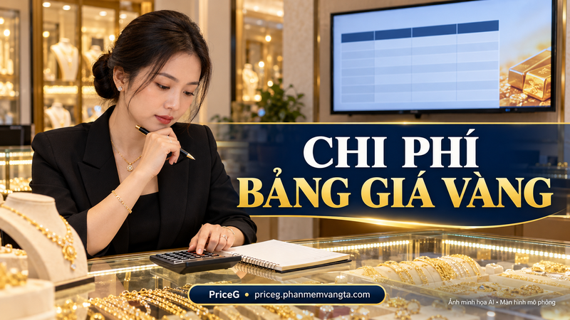 Lập ngân sách bảng giá vàng — ảnh minh họa AI, màn hình mô phỏng.