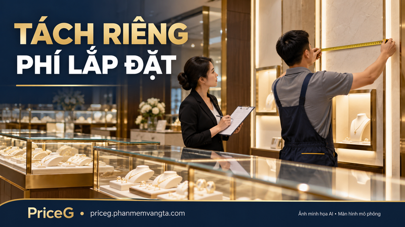 Tách phí lắp đặt và vật tư — ảnh minh họa AI, màn hình mô phỏng.