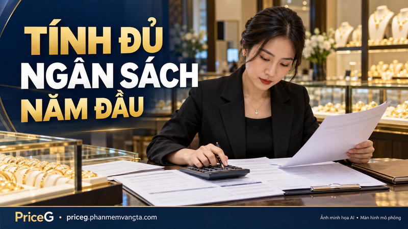Tính ngân sách năm đầu theo từng khoản — ảnh minh họa AI, màn hình mô phỏng.