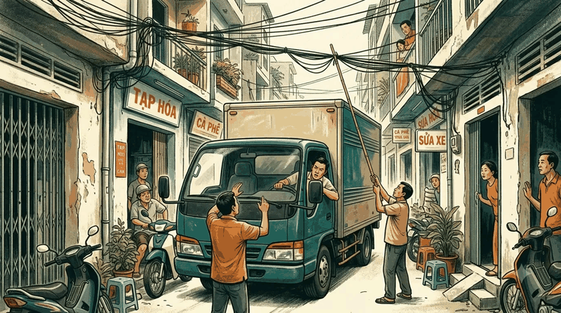 Điều kiện xe tiếp cận công trình – minh họa AI