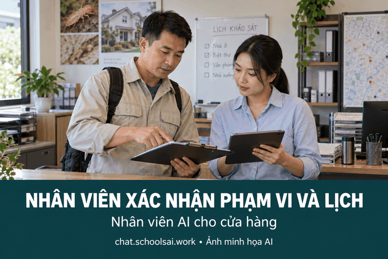 Nhân viên xác nhận phạm vi và lịch – ảnh minh họa AI