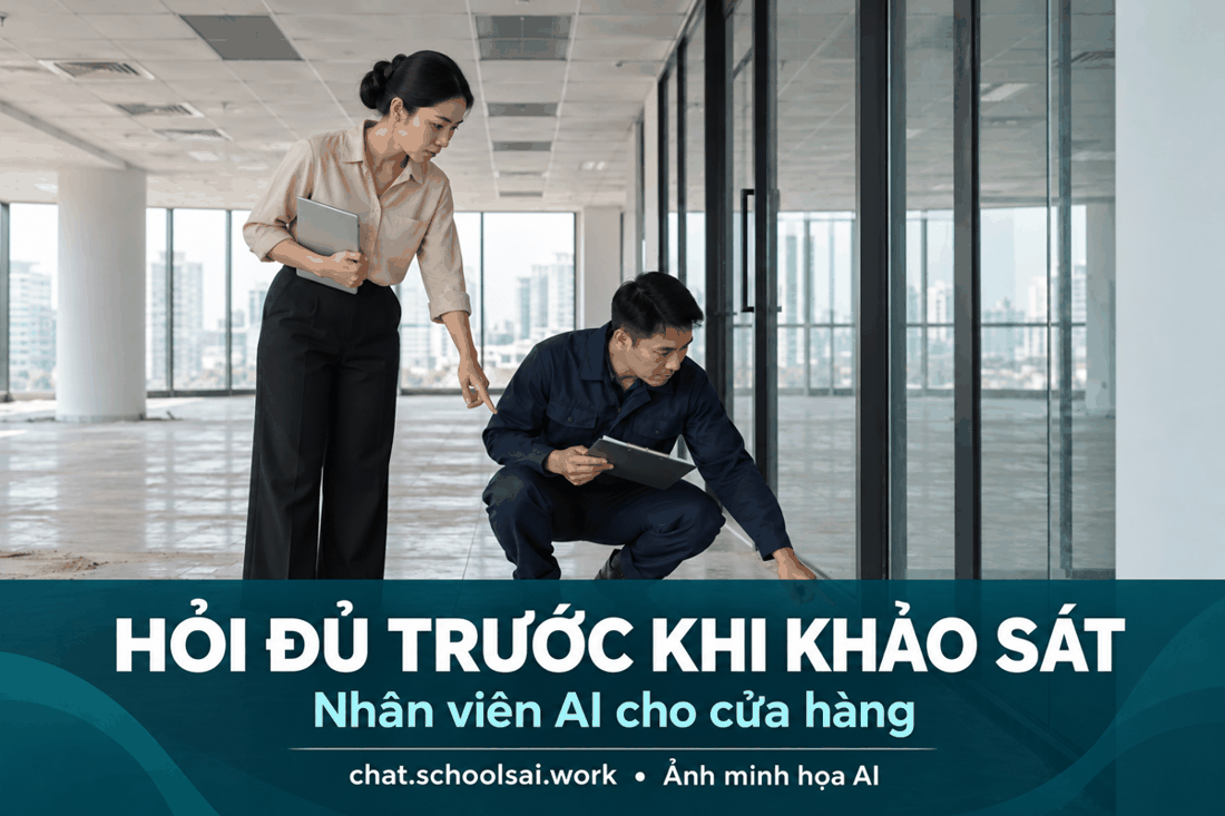 Hỏi đủ trước khi khảo sát – Nhân viên AI cho cửa hàng, chat.schoolsai.work – ảnh minh họa AI