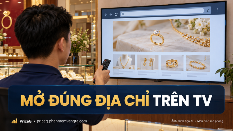 Mở địa chỉ kết nối trên TV — ảnh minh họa AI, màn hình mô phỏng.