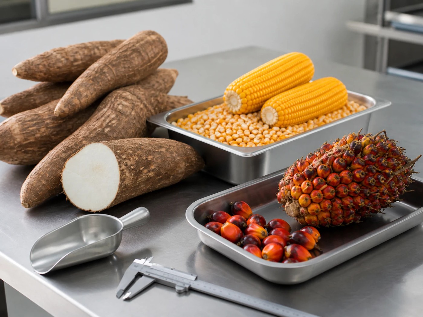 Assorted African food ingredients presented for selection