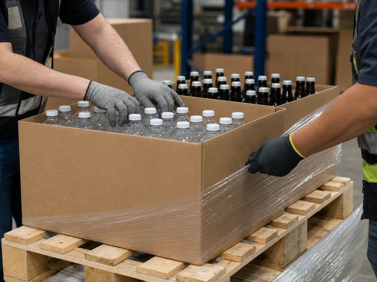 Beverage cartons being prepared for trade supply