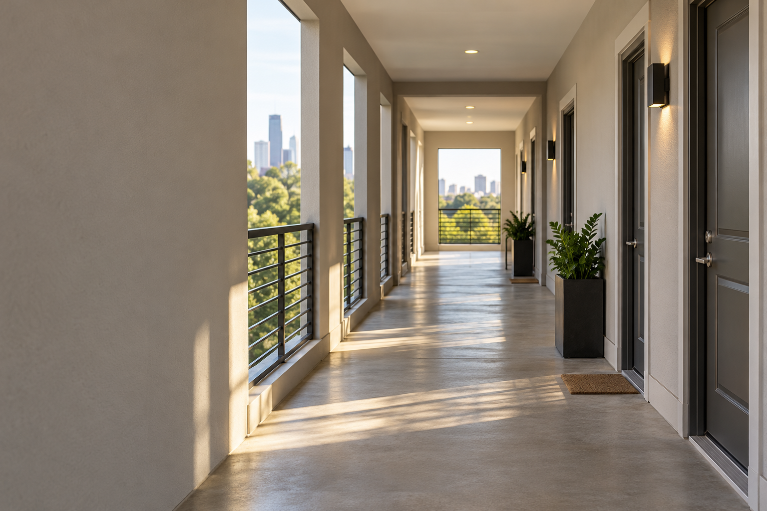 Unoccupied apartment building corridor