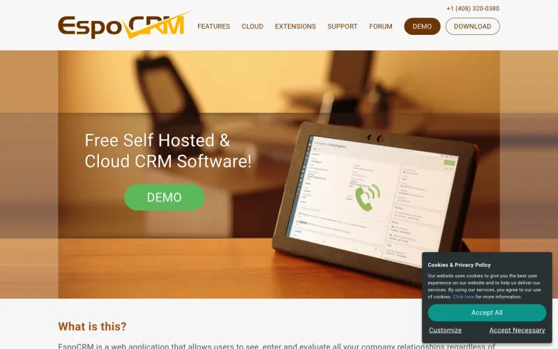 EspoCRM homepage screenshot