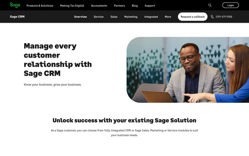 Sage CRM homepage screenshot