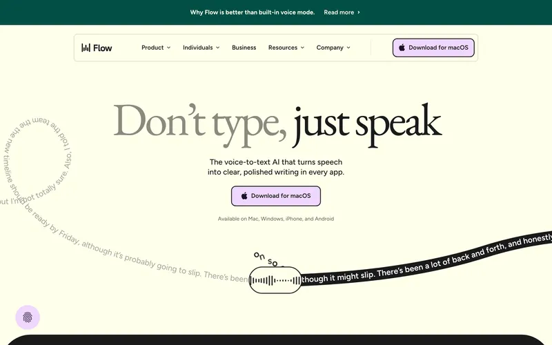 Wispr Flow homepage hero