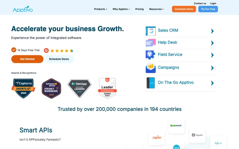Apptivo homepage screenshot