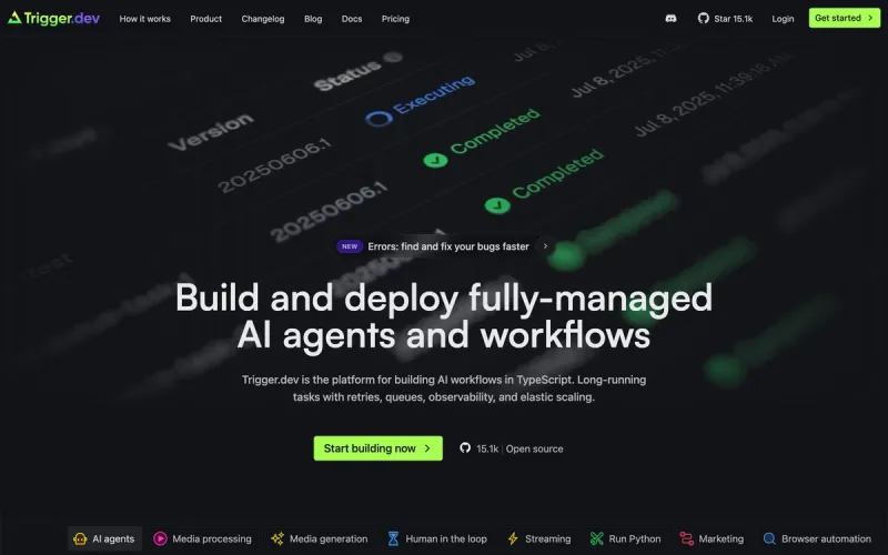 Trigger.dev homepage