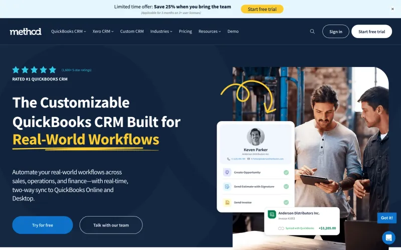 Method:CRM homepage screenshot