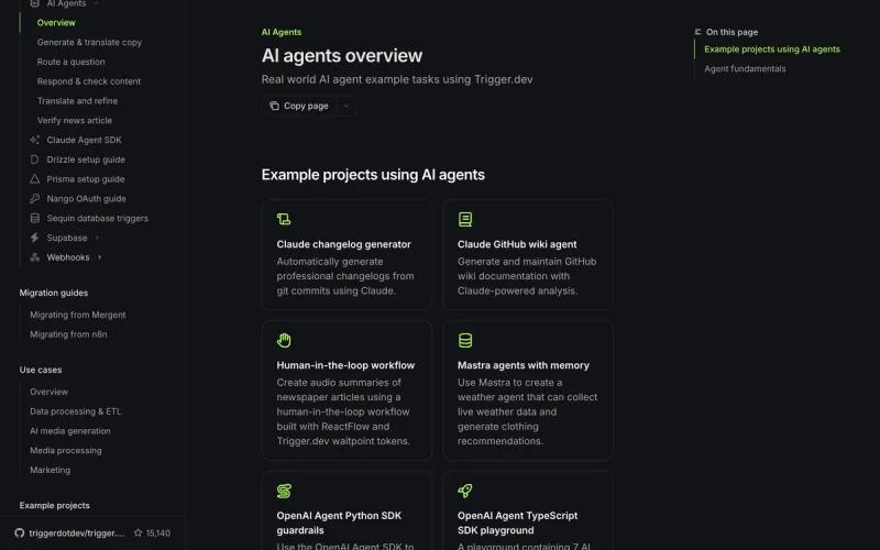 Trigger.dev AI agents documentation