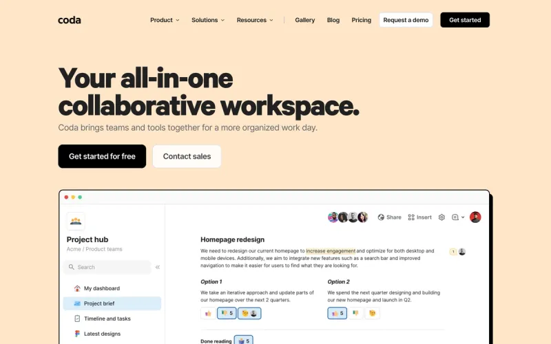 Coda homepage screenshot