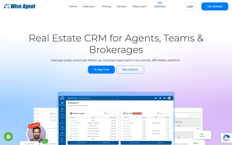 Wise Agent homepage screenshot