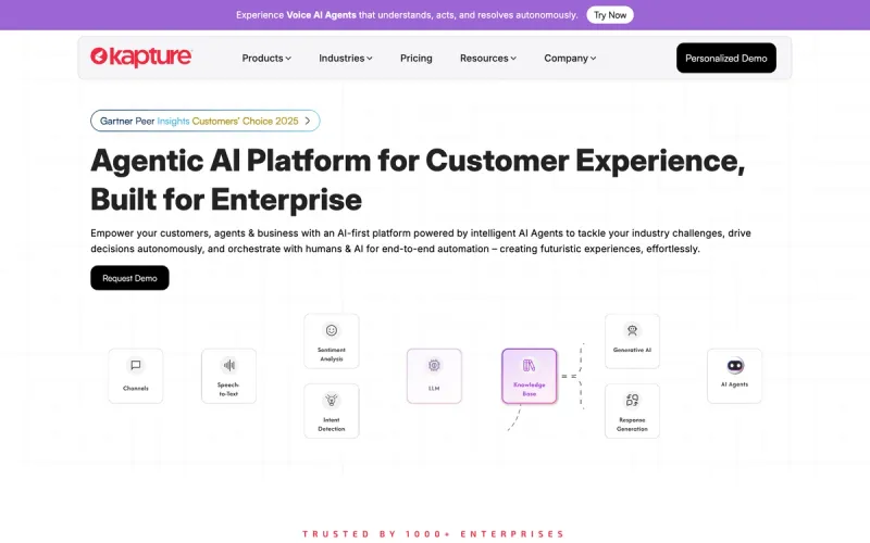 Kapture CXM homepage screenshot