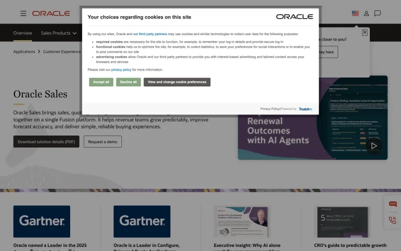 Oracle CX Sales (Siebel lineage) homepage screenshot