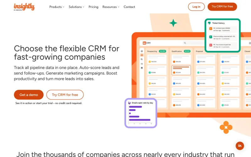 Insightly homepage screenshot