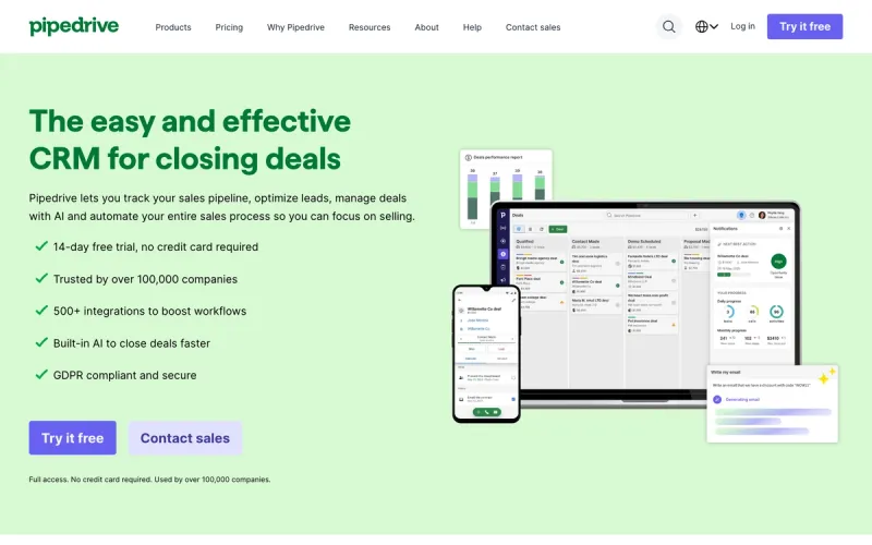 Pipedrive homepage screenshot