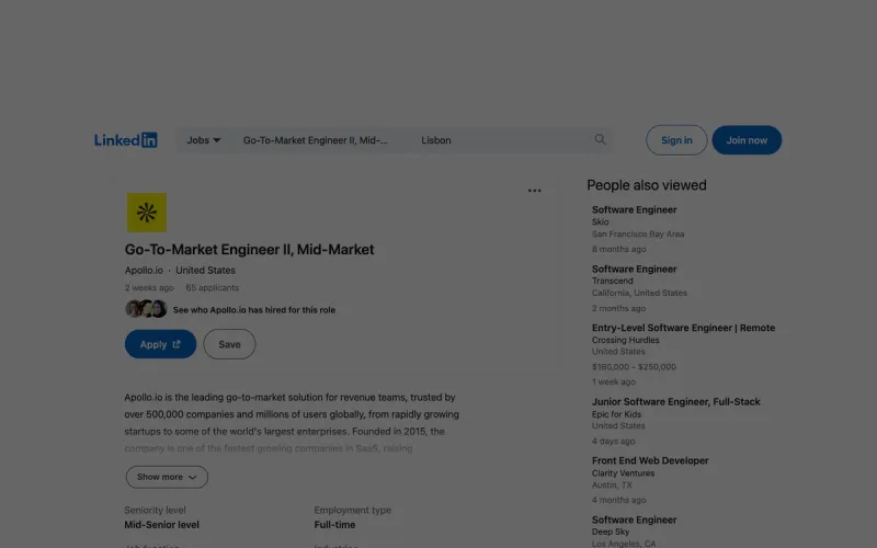 Apollo.io GTM Engineer II Mid-Market job page