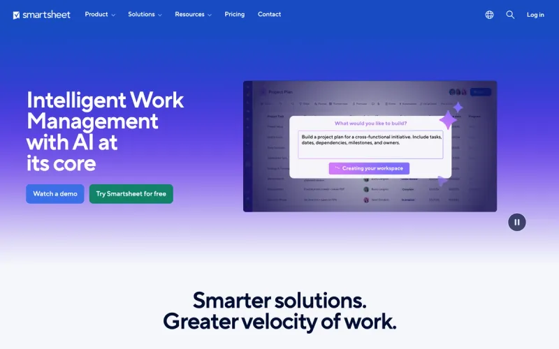 Smartsheet homepage screenshot