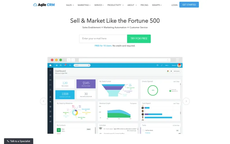 Agile CRM homepage screenshot