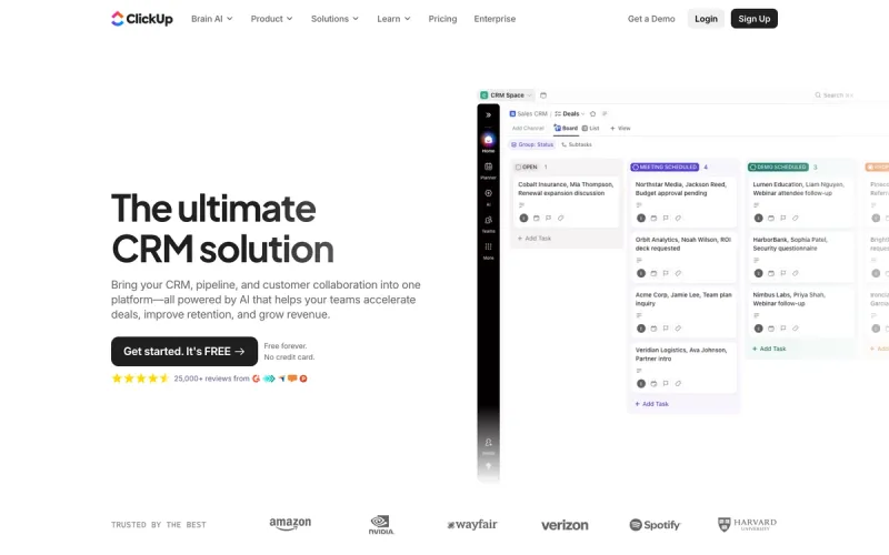 ClickUp CRM homepage screenshot